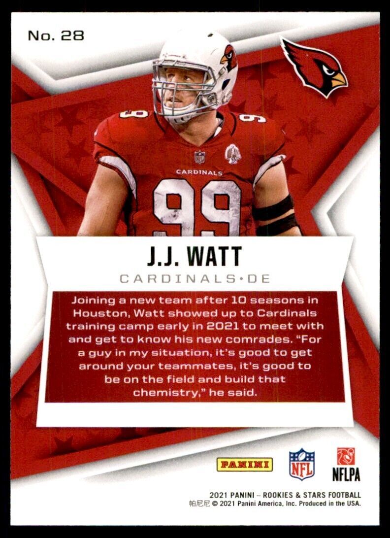 2021 PANINI ROOKIES & STARS J.J. WATT ARIZONA CARDINALS #28.