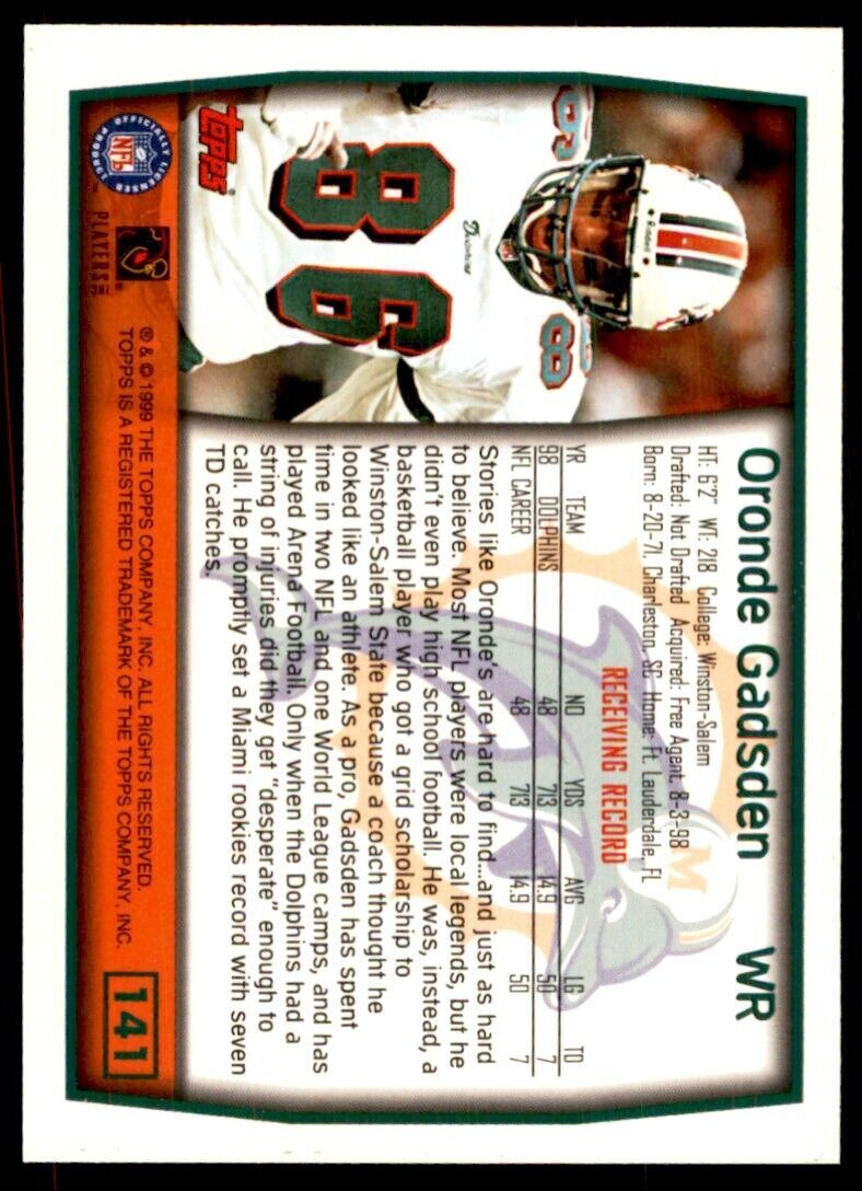 1999 TOPPS ORONDE GADSDEN MIAMI DOLPHINS #141