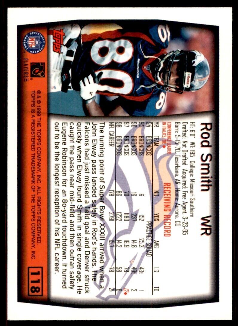 1999 TOPPS ROD SMITH DENVER BRONCOS #118