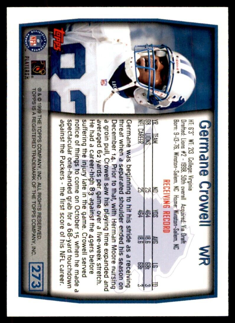 1999 TOPPS GERMANE CROWELL DETROIT LIONS #273