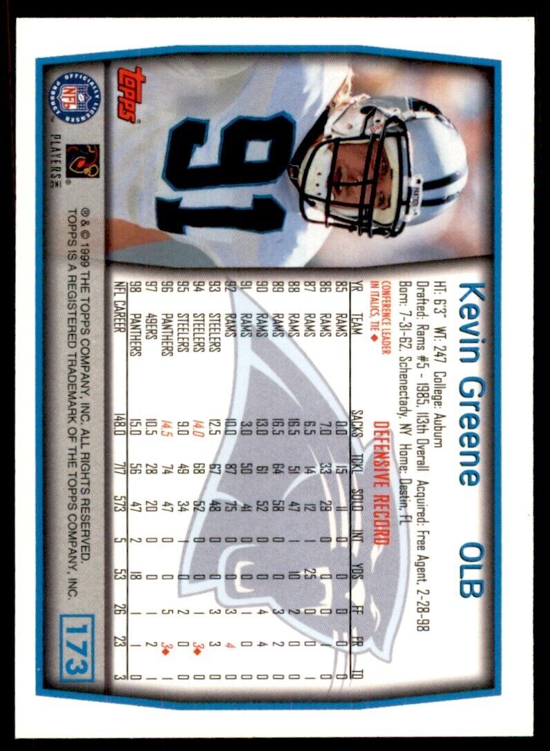 1999 TOPPS KEVIN GREENE CAROLINA PANTHERS #173