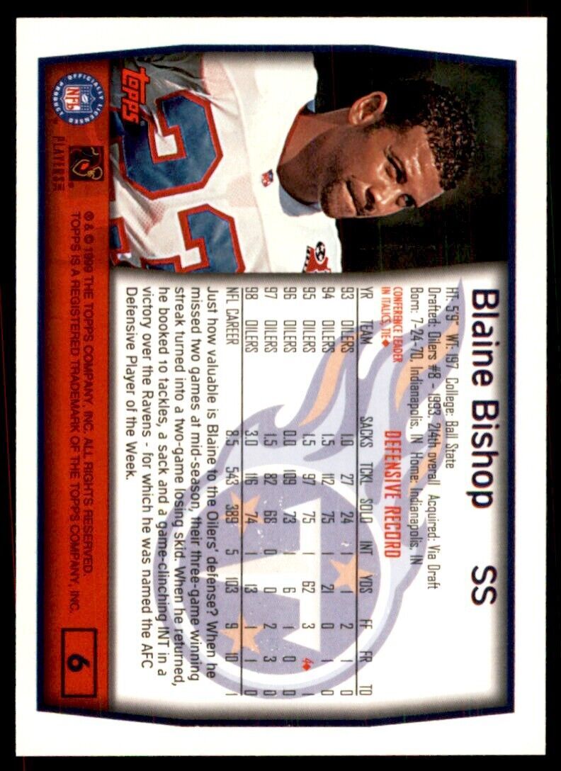 1999 TOPPS BLAINE BISHOP TENNESSEE TITANS #6