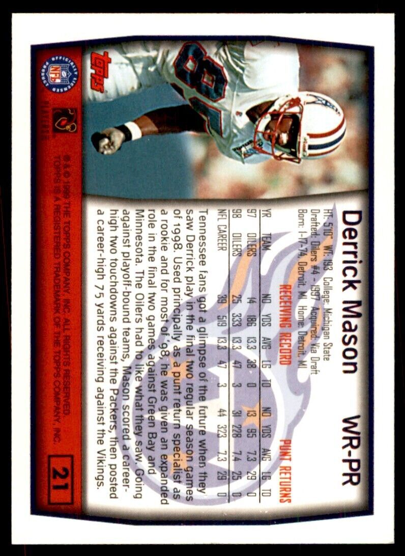 1999 Topps Derrick Mason Tennessee Titans #21