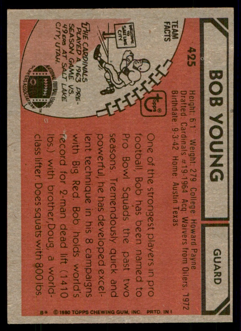 1980 Topps Bob Young Football Card St. Louis Cardinals #425