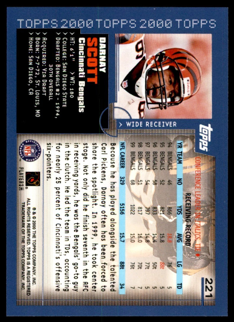 2000 TOPPS COLLECTION DARNAY SCOTT CINCINNATI BENGALS #221
