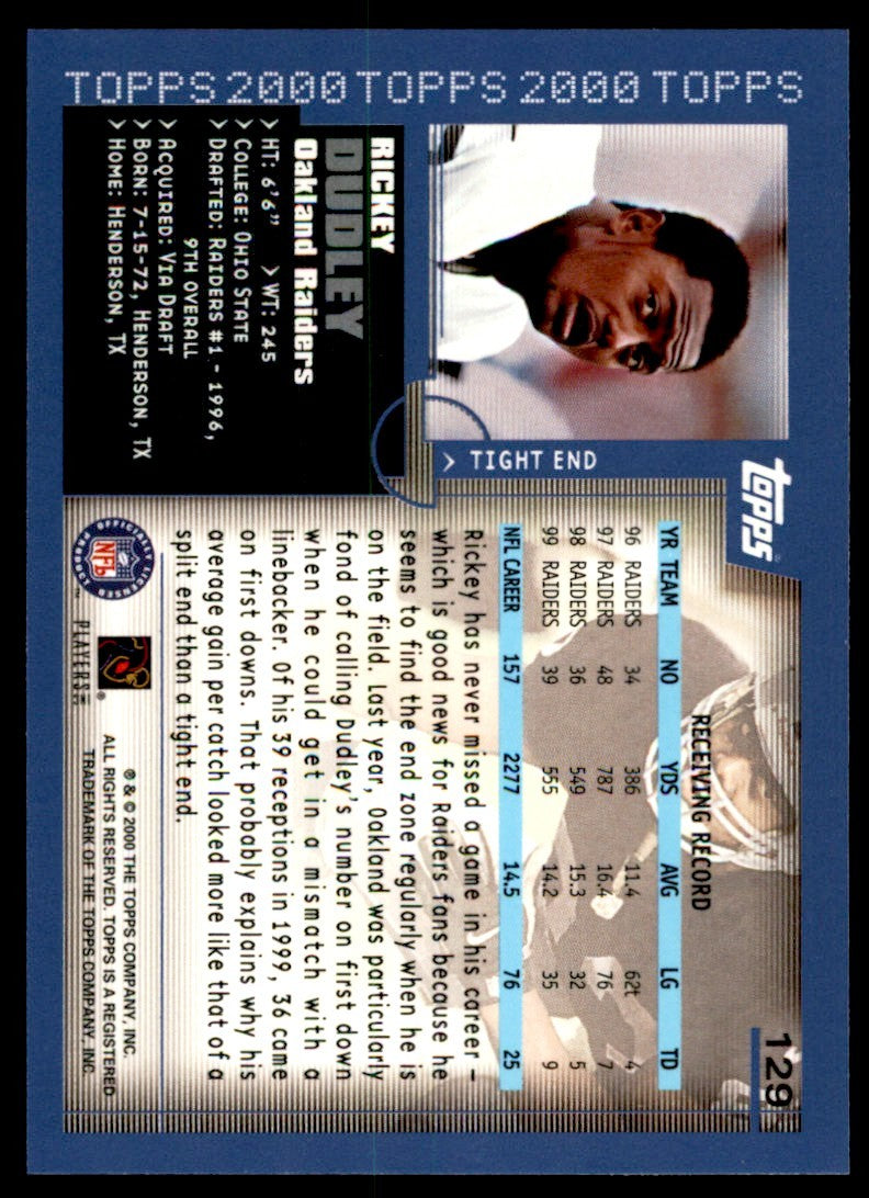2000 TOPPS COLLECTION RICKEY DUDLEY OAKLAND RAIDERS #129