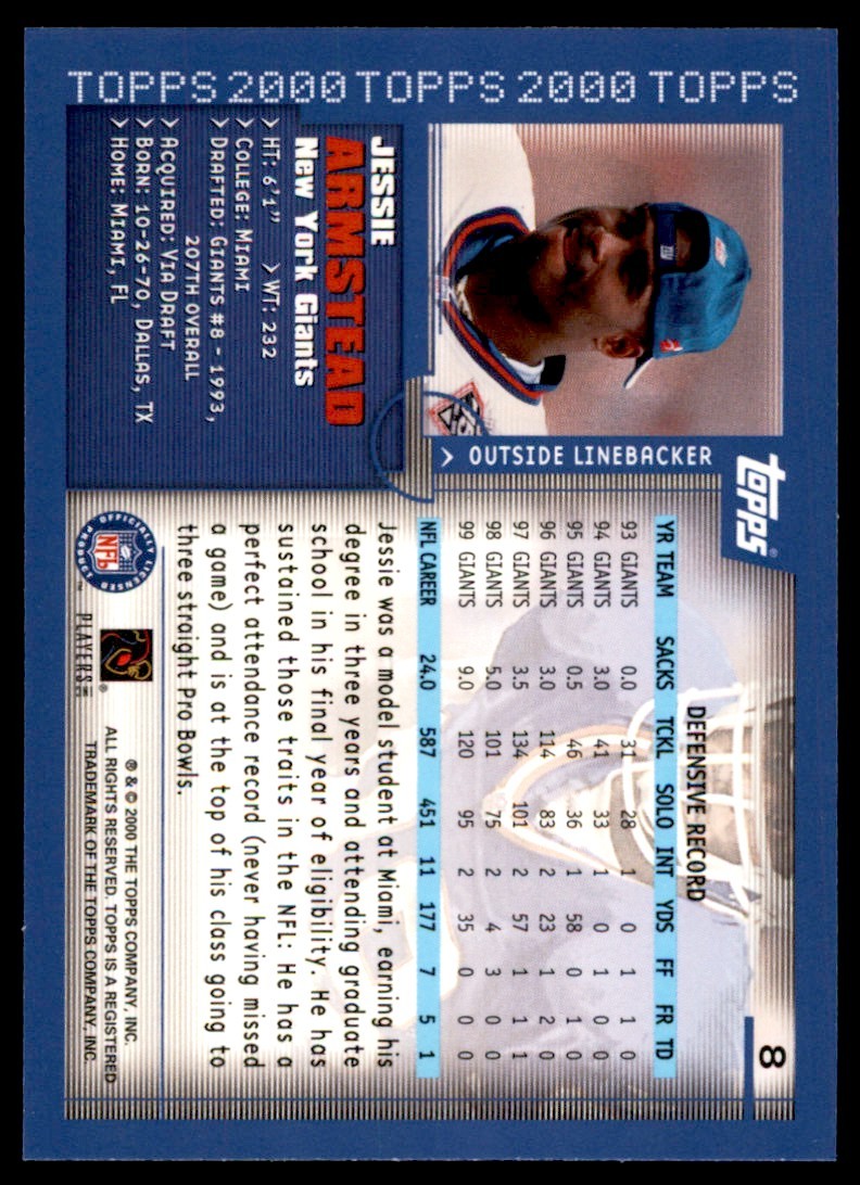 2000 TOPPS COLLECTION JESSIE ARMSTEAD NEW YORK GIANTS #8