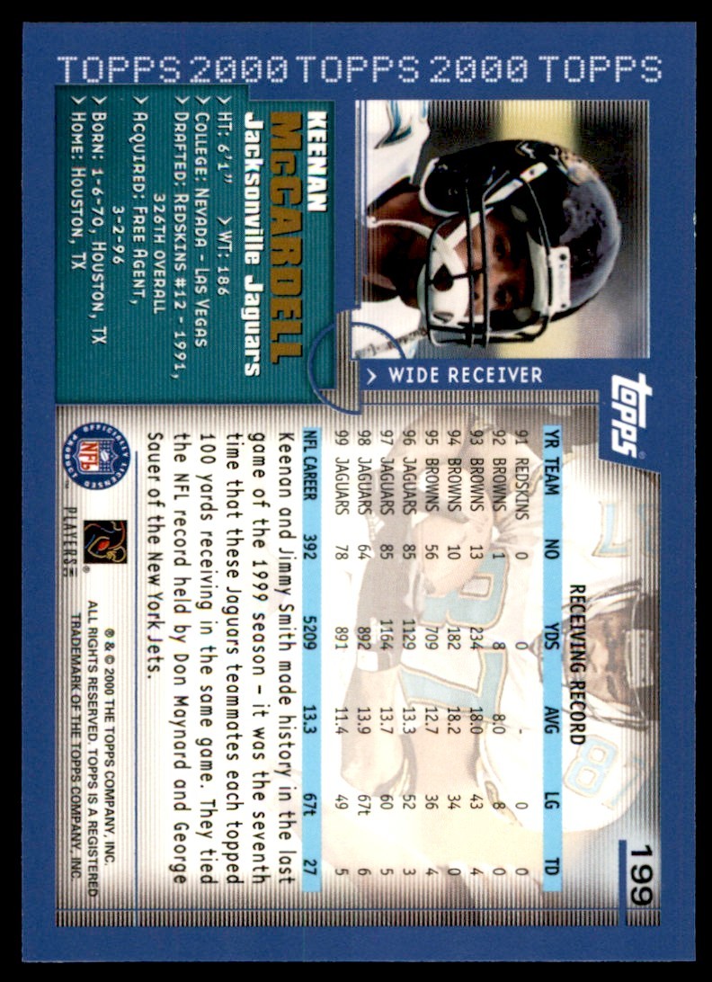 2000 TOPPS COLLECTION KEENAN MCCARDELL JACKSONVILLE JAGUARS #199