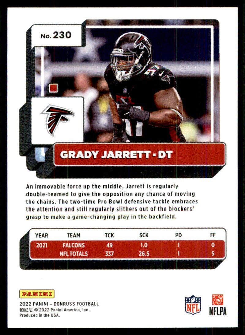 2022 Donruss Football Card Grady Jarrett Atlanta Falcons #230