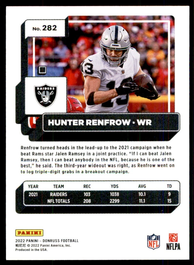 2022 Donruss Football Card Hunter Renfrow Las Vegas Raiders #282