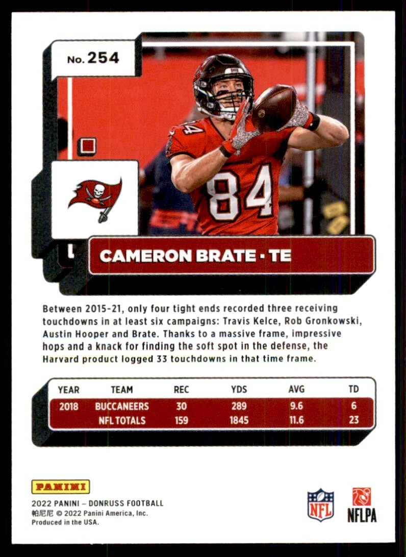 2022 Donruss Football Card Cameron Brate Tampa Bay Buccaneers #254