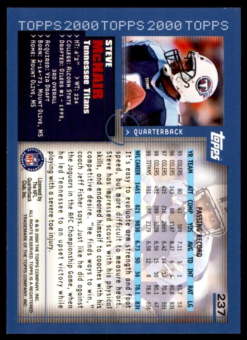 2000 Topps Collection Steve McNair Tennessee Titans #237