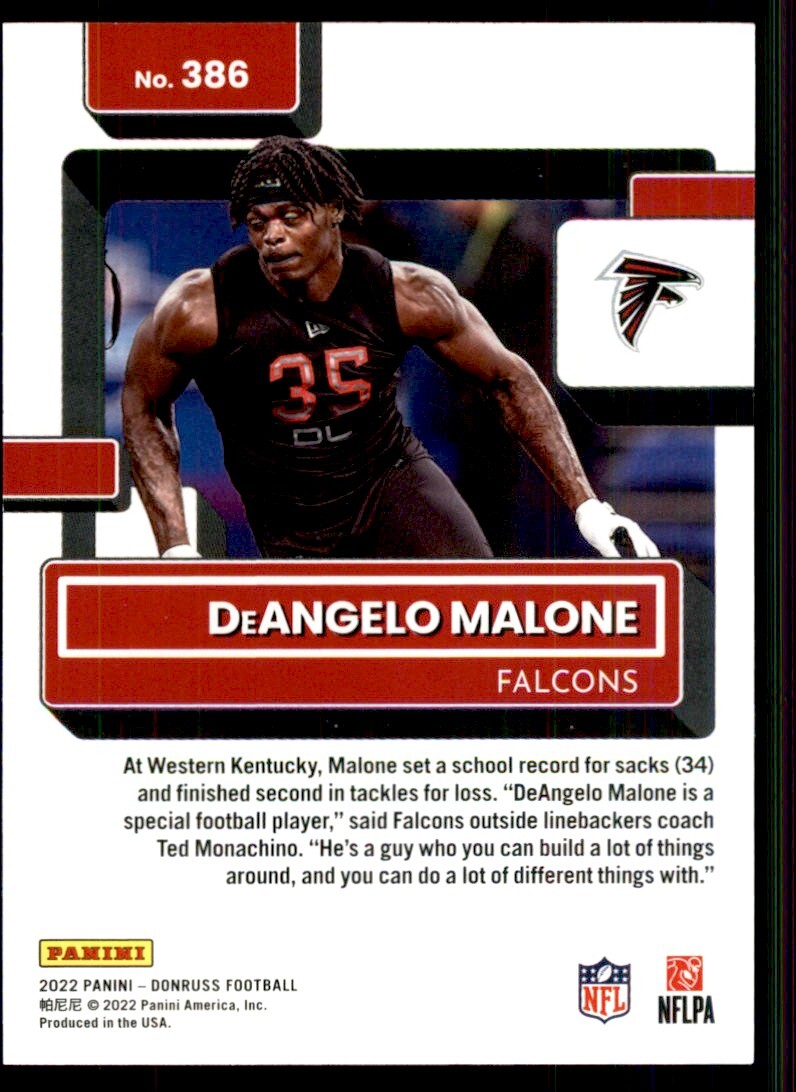 2022 Donruss Football Card DeAngelo Malone Rookie Atlanta Falcons #386