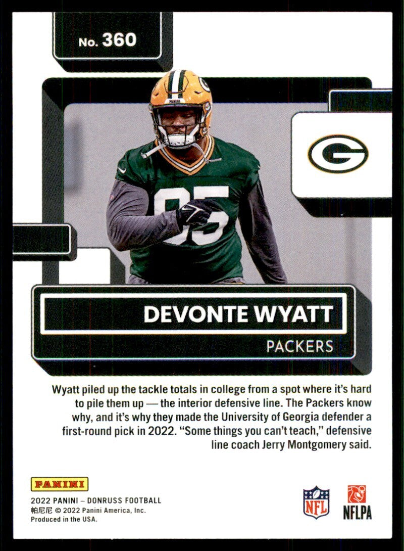2022 Donruss Football Card Devonte Wyatt Rookie Green Bay Packers #360