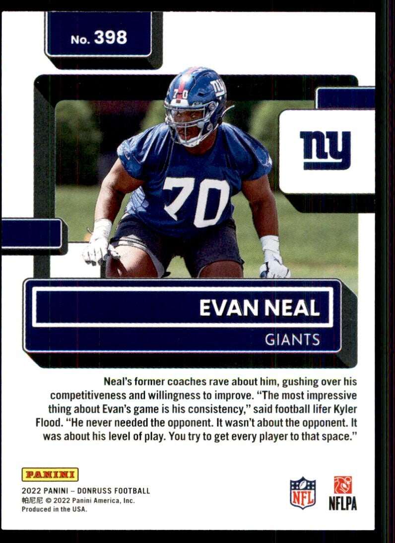 2022 Donruss Football Card Evan Neal Rookie New York Giants #398