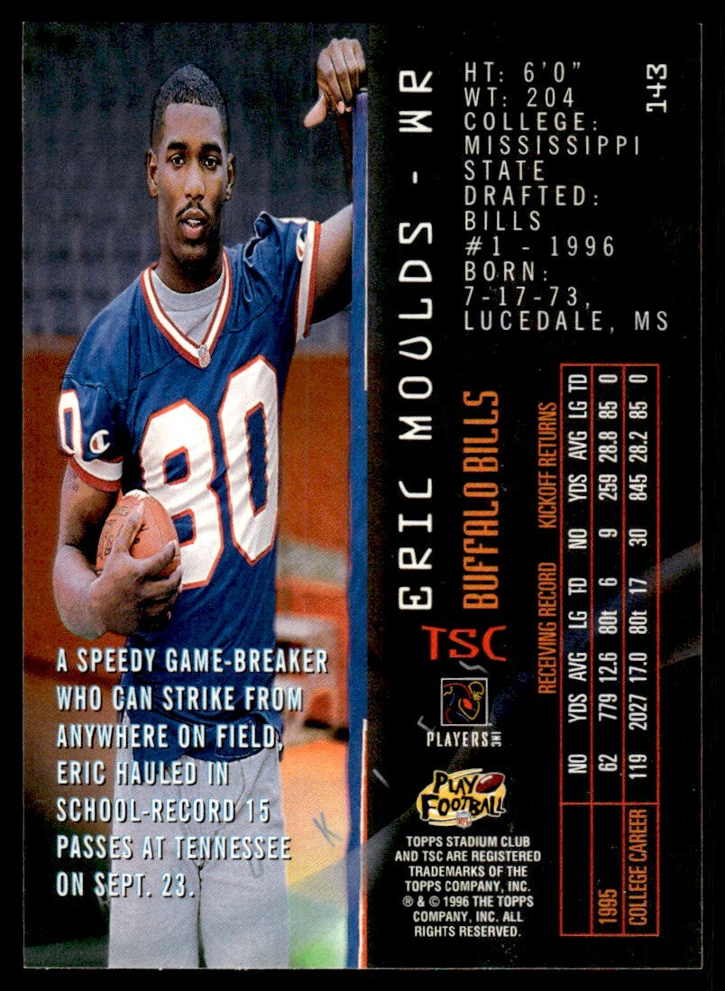 1996 Stadium Club Football Card Eric Moulds Rookie Buffalo Bills #143
