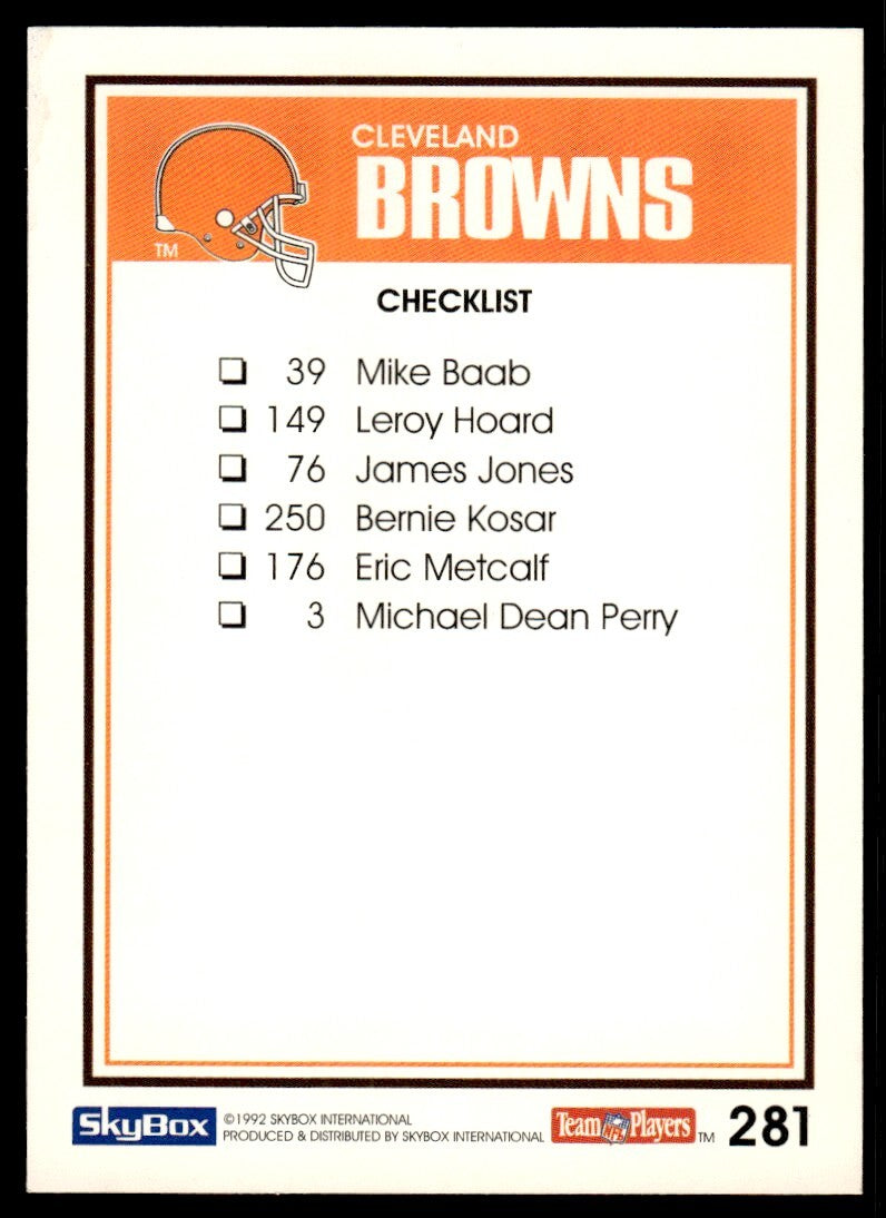 1992 SkyBox Football Card Bernie Kosar Cleveland Browns #281