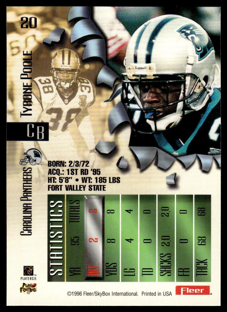 1996 Fleer Metal Football Card Tyrone Poole A Carolina Panthers #20