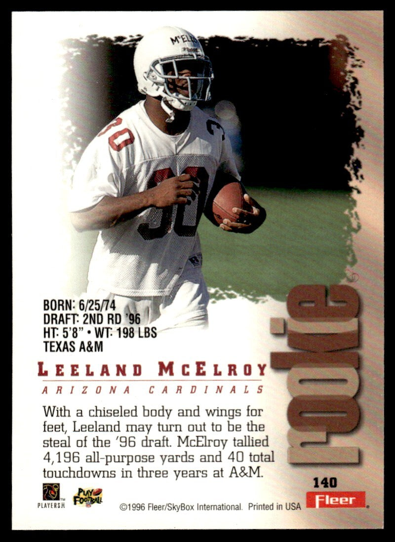 1996 Fleer Metal Football Card Leeland McElroy Arizona Cardinals #140