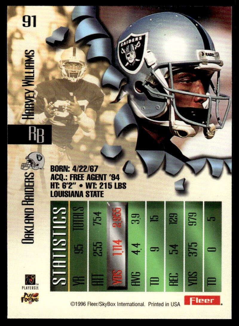 1996 Fleer Metal Football Card Harvey Williams B Oakland Raiders #91