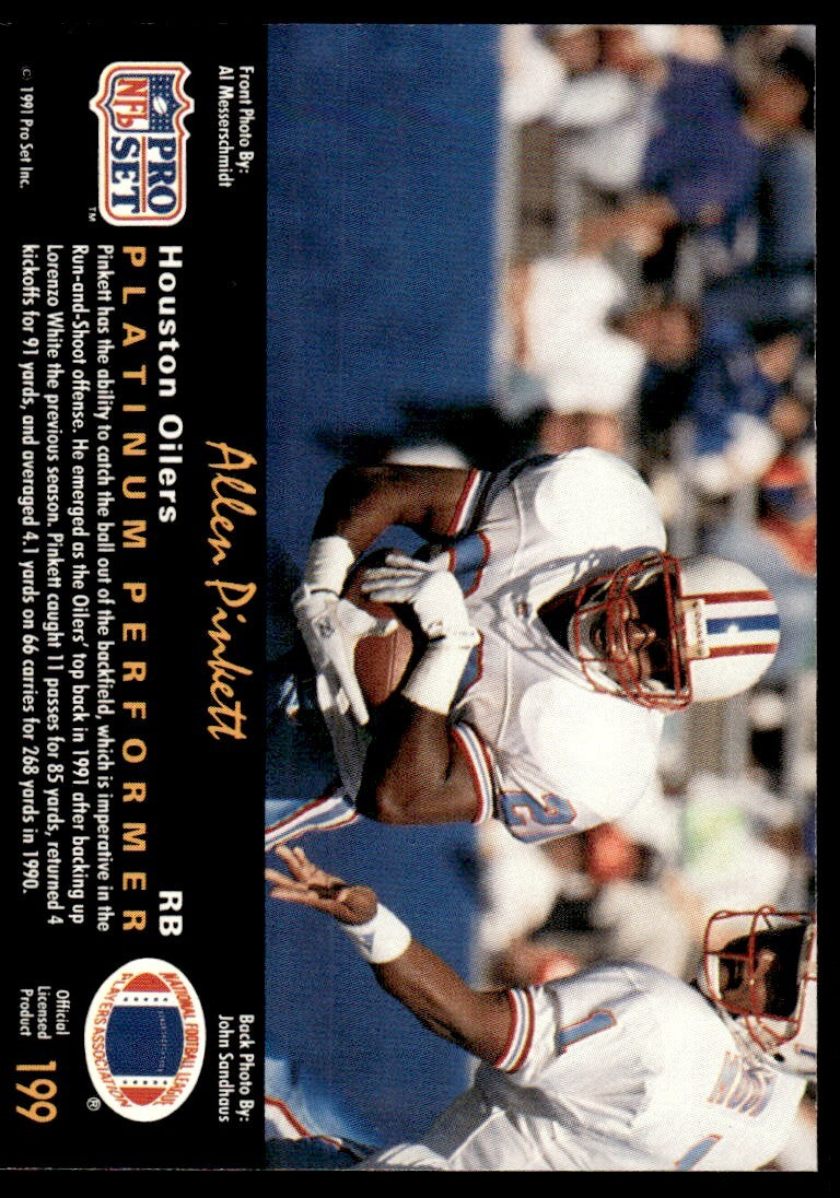 1991 Pro Set Platinum Football Card Allen Pinkett A Houston Oilers #199