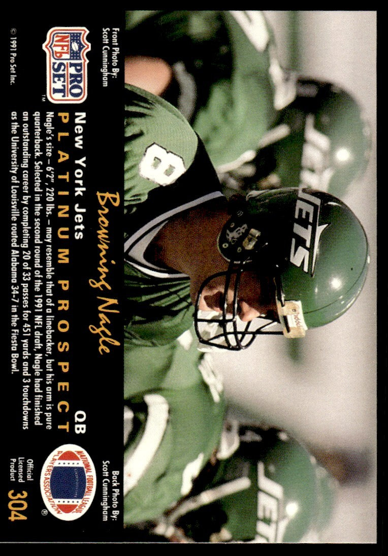1991 Pro Set Platinum Football Card Browning Nagle Rookie A New York Jets #304
