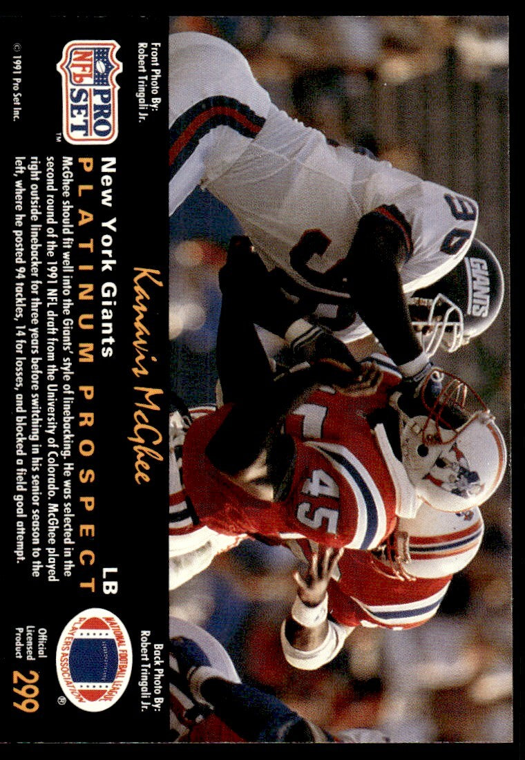 1991 Pro Set Platinum Football Card Kanavis McGhee Rookie A New York Giants #299