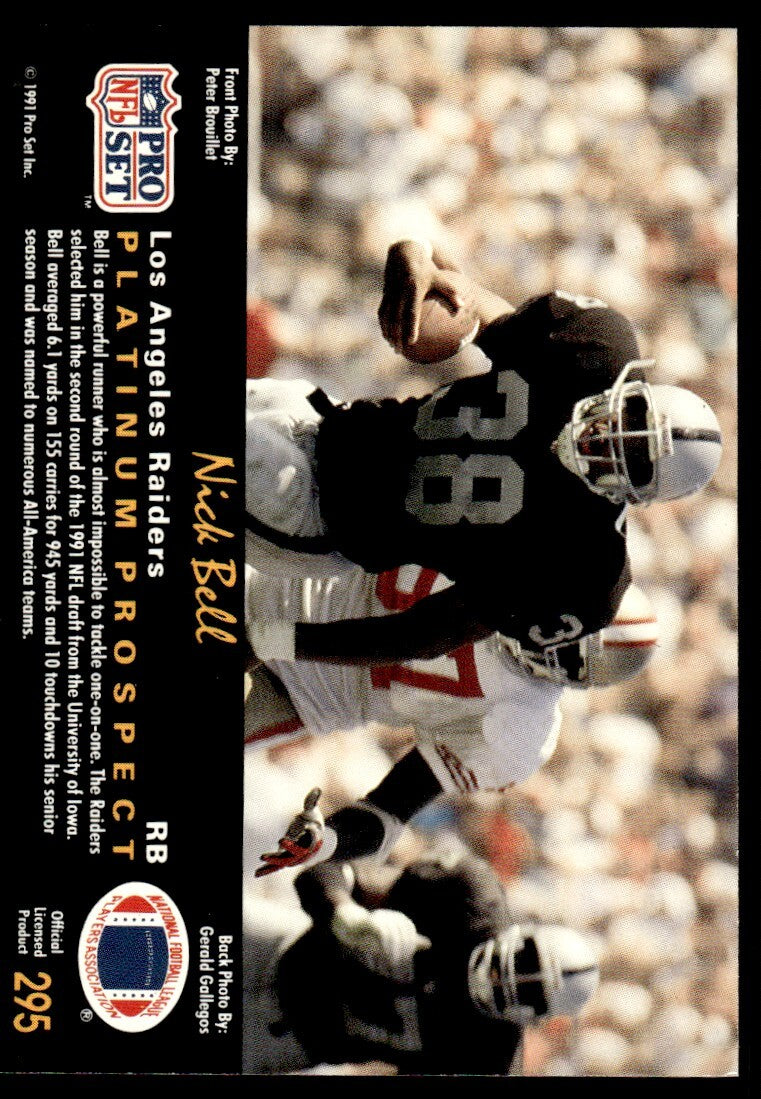1991 Pro Set Platinum Football Card Nick Bell Rookie Los Angeles Raiders #295