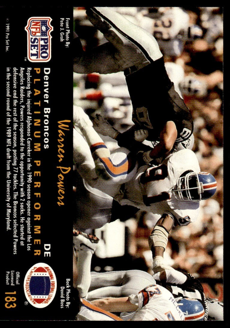 1991 Pro Set Platinum Football Card Warren Powers A Denver Broncos #183