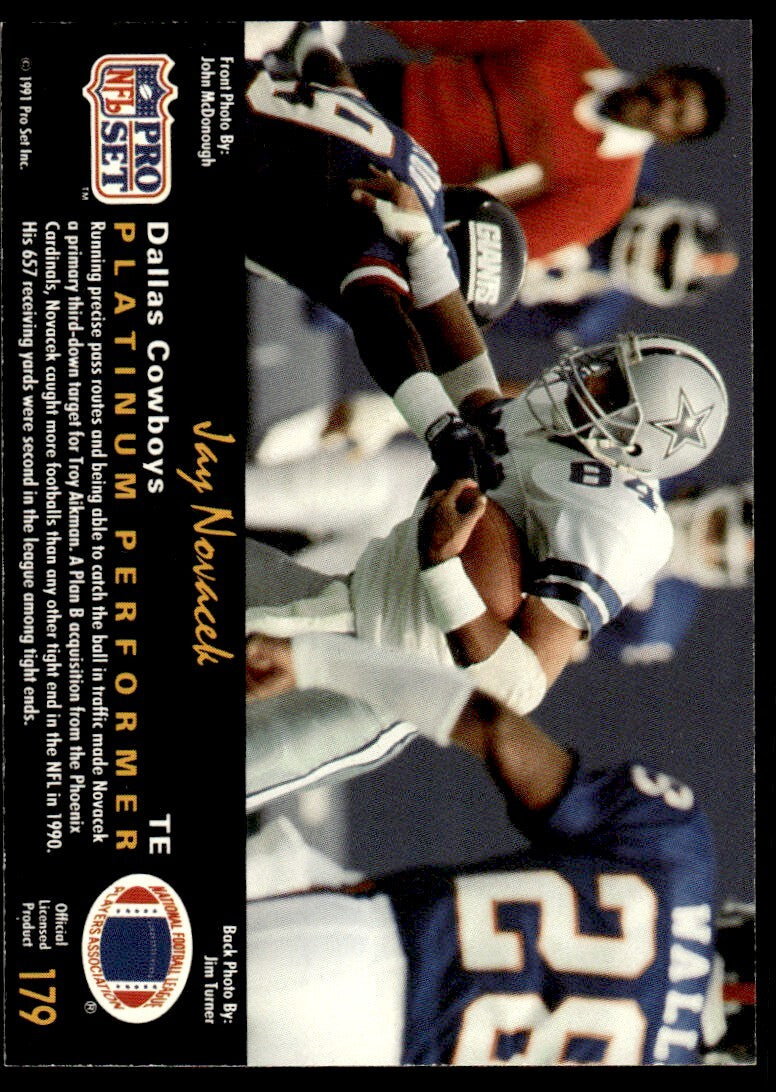 1991 Pro Set Platinum Football Card Jay Novacek Dallas Cowboys #179