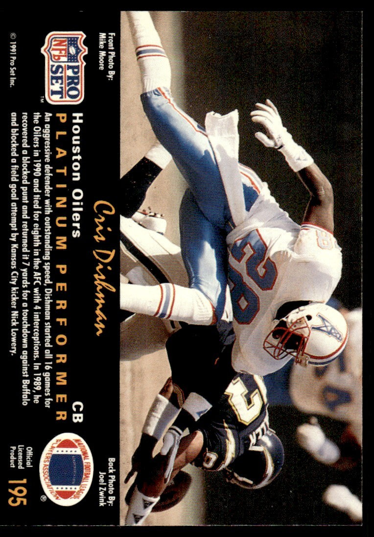 1991 Pro Set Platinum Football Card Cris Dishman Rookie Houston Oilers #195