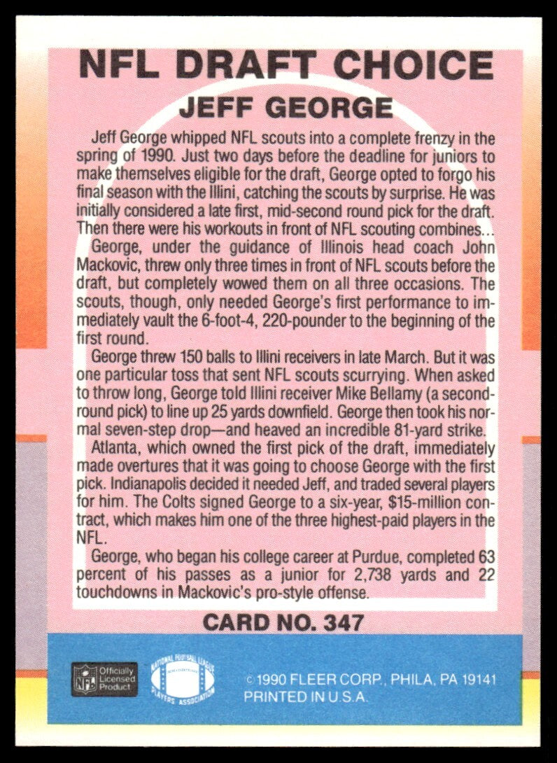 1990 Fleer Football Card Jeff George B #347