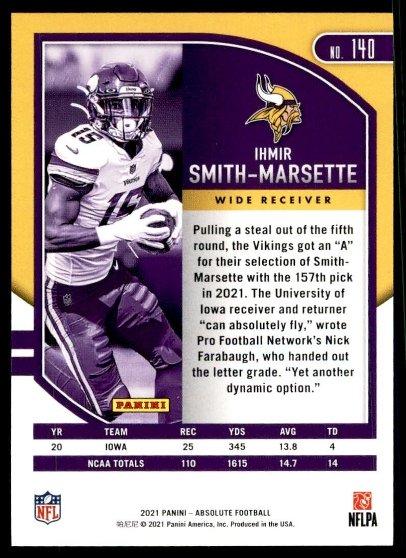2021 PANINI ABSOLUTE IHMIR SMITH-MARSETTE ROOKIE MINNESOTA VIKINGS #140