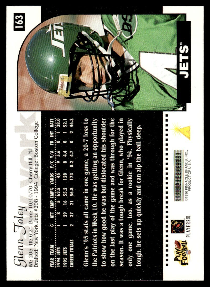 1996 Score Football Card Glenn Foley A New York Jets #163