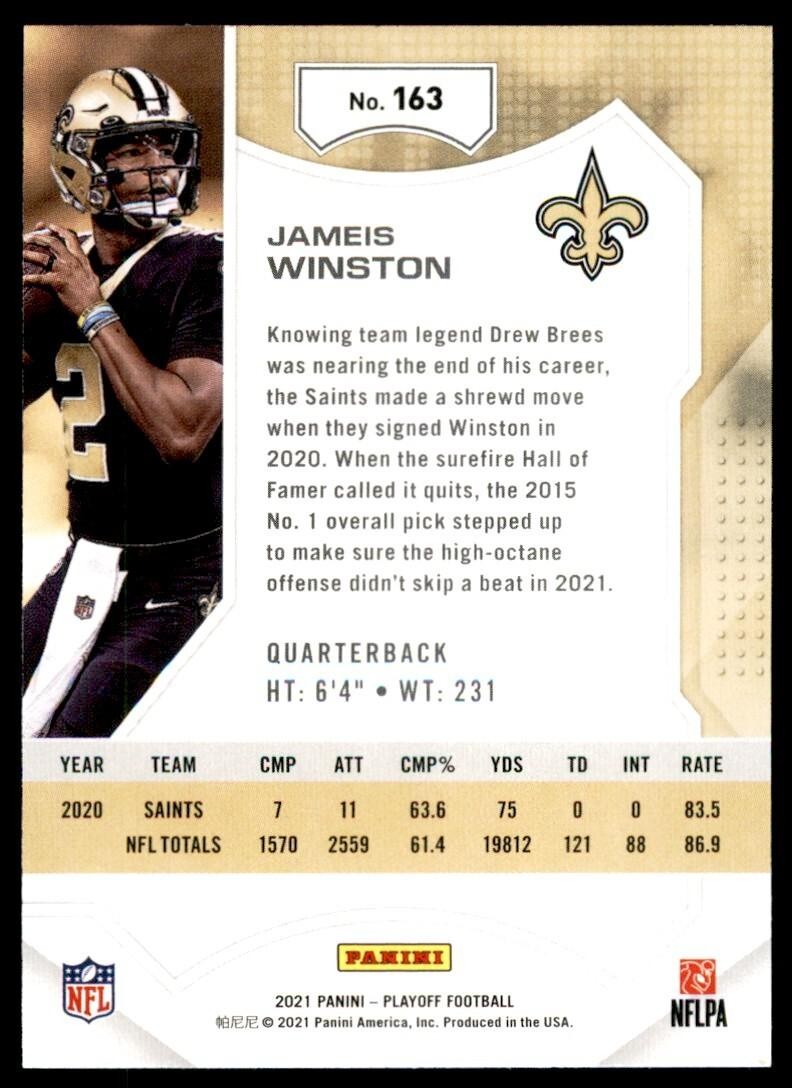 2021 PANINI PLAYOFF JAMEIS WINSTON NEW ORLEANS SAINTS #163