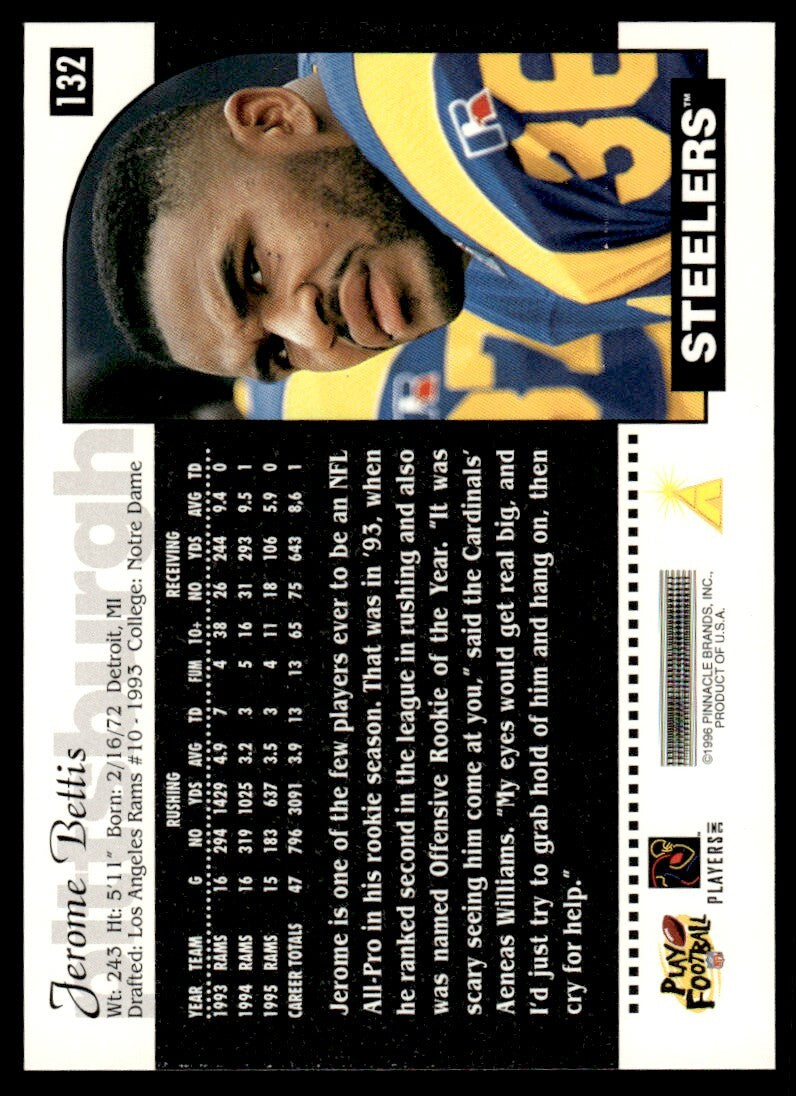 1996 Score Football Card Jerome Bettis Pittsburgh Steelers #132
