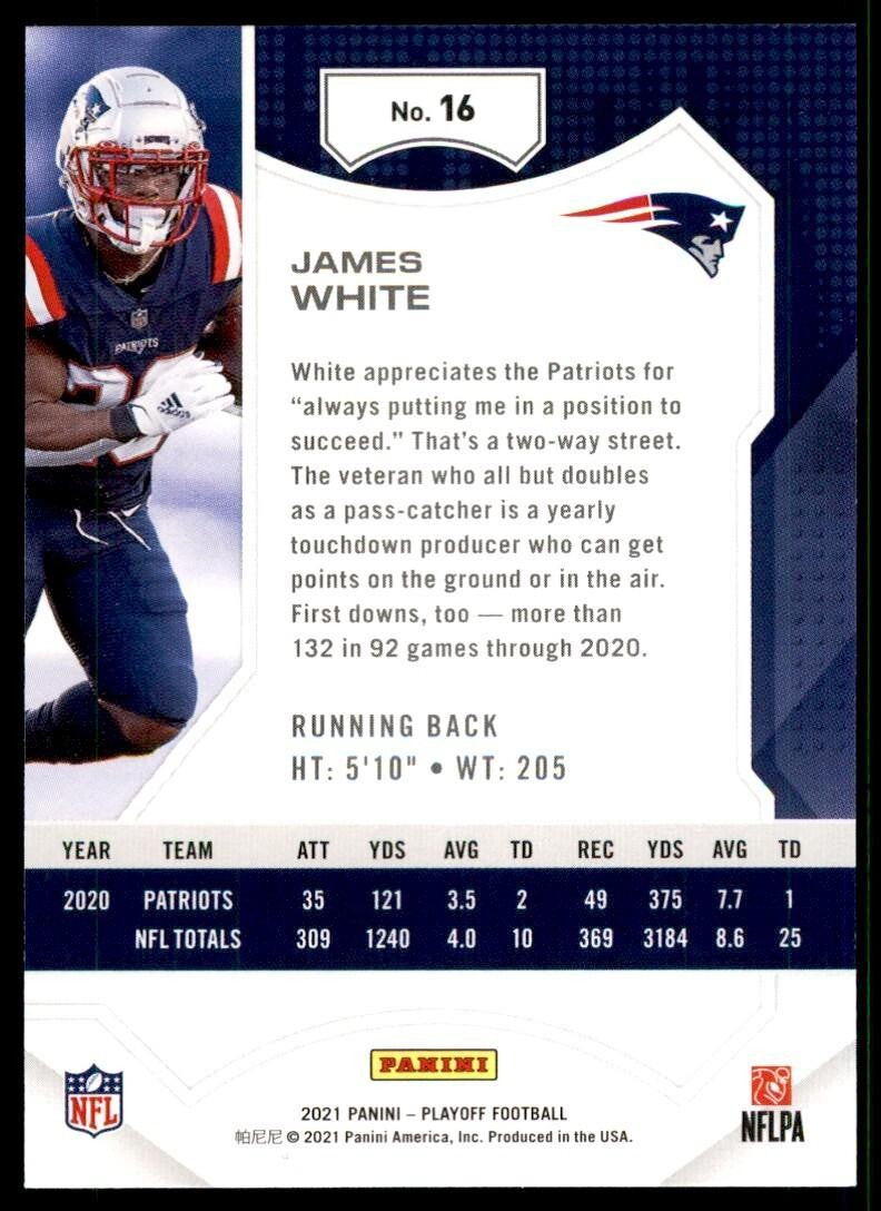 2021 PANINI PLAYOFF JAMES WHITE NEW ENGLAND PATRIOTS #16