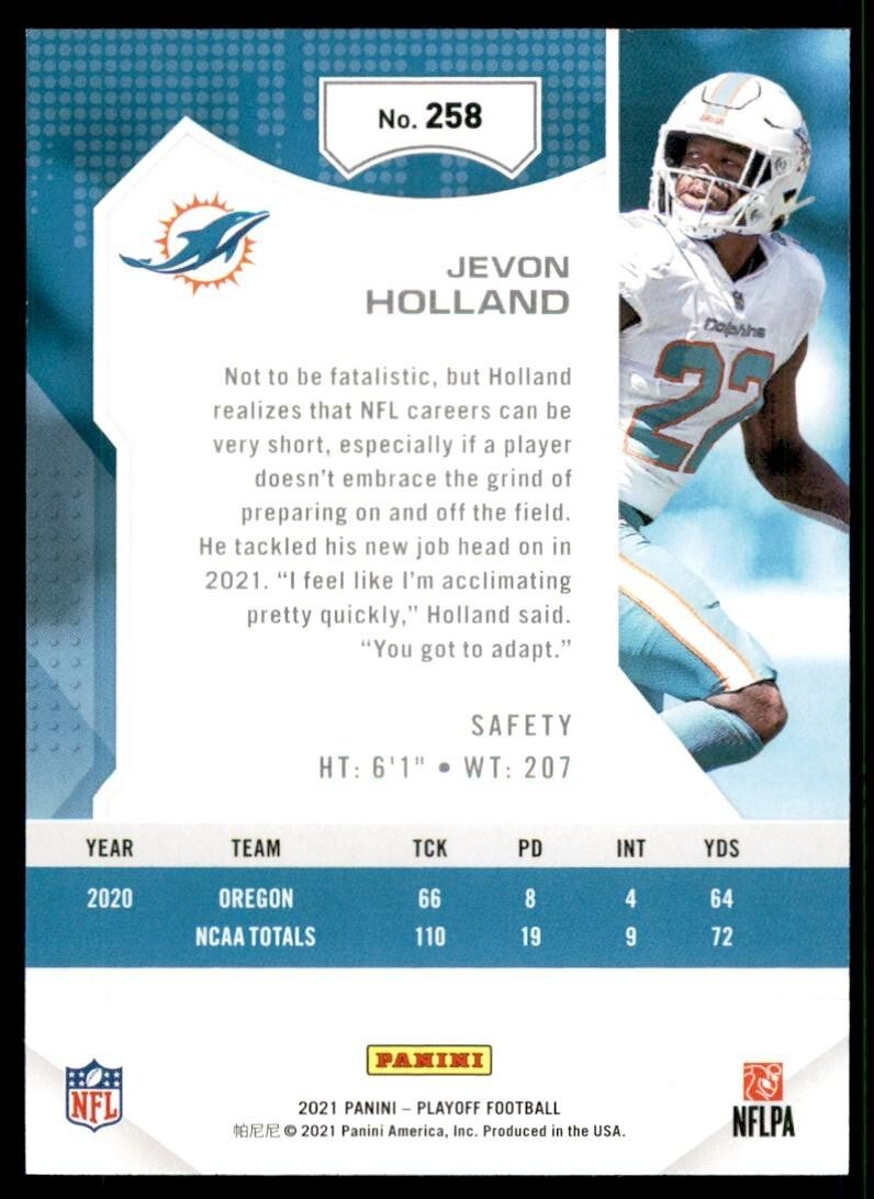 2021 PANINI PLAYOFF JEVON HOLLAND MIAMI DOLPHINS #258