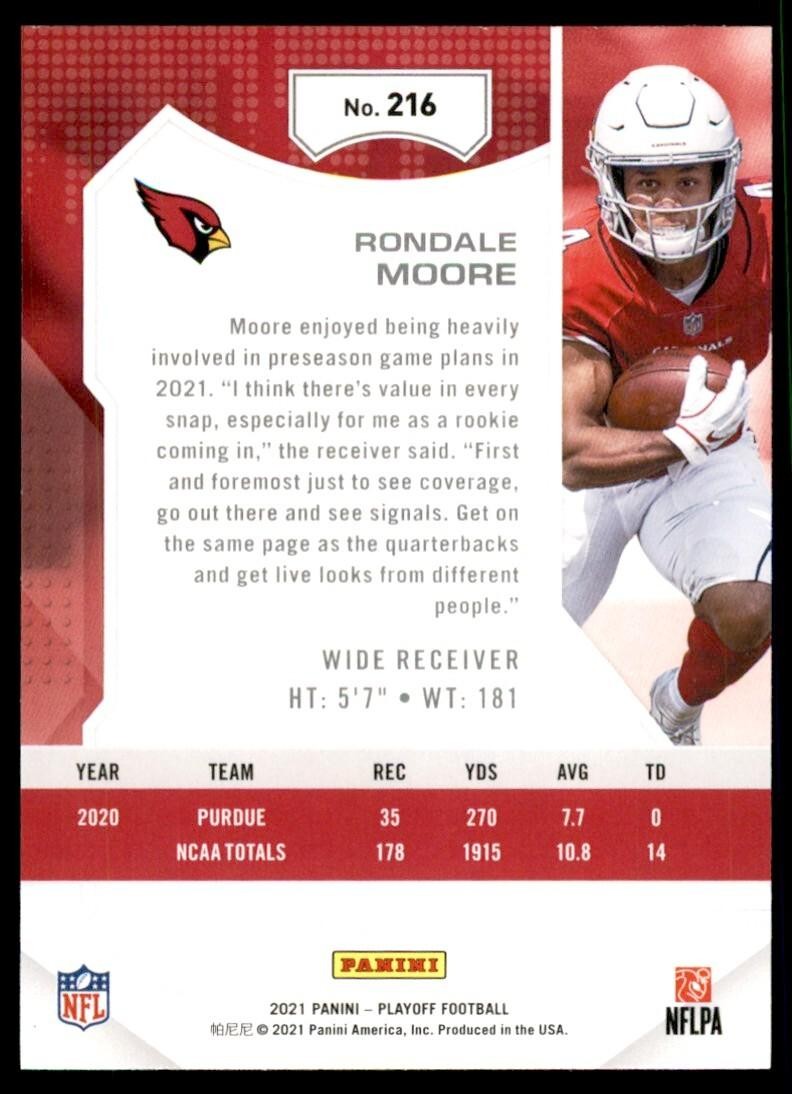 2021 PANINI PLAYOFF RONDALE MOORE ARIZONA CARDINALS #216