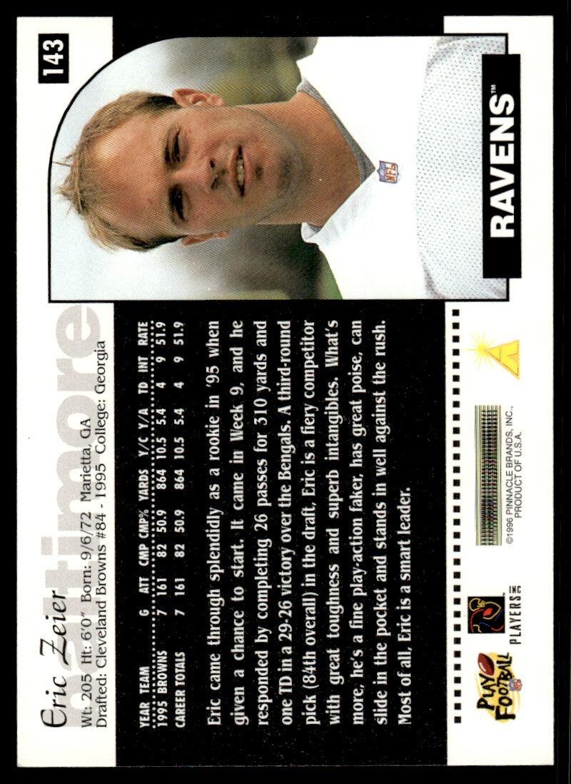 1996 Score Football Card Eric Zeier Baltimore Ravens #143