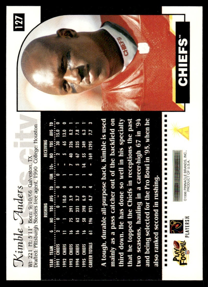 1996 Score Football Card Kimble Anders Kansas City Chiefs #127