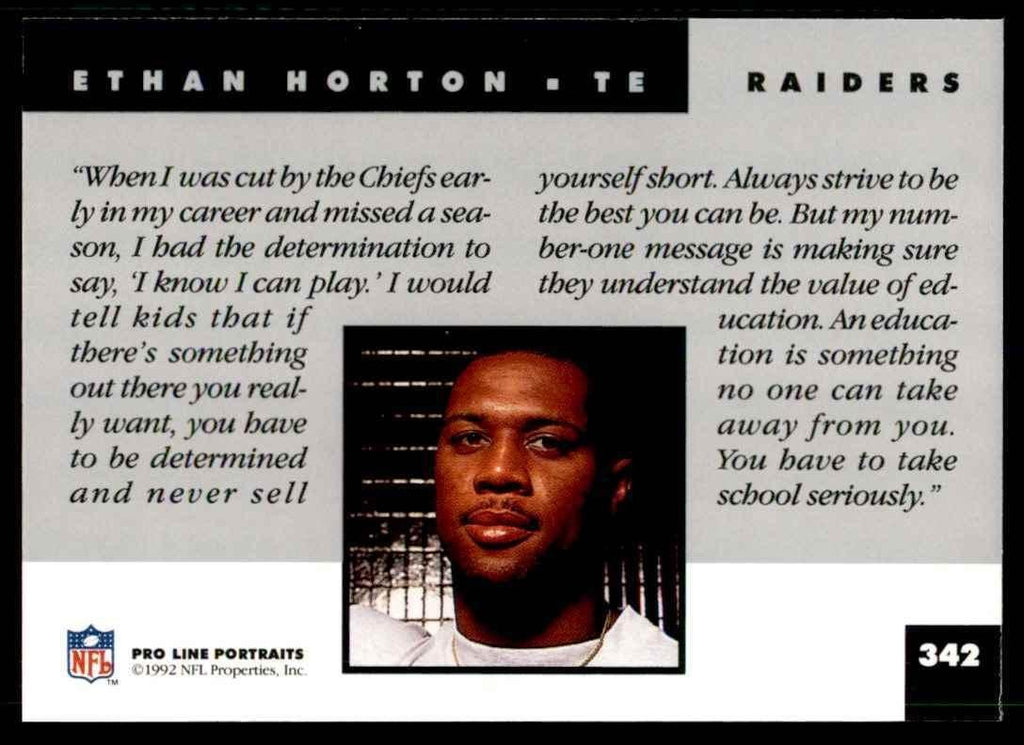 1992 PRO LINE ETHAN HORTON LOS ANGELES RAIDERS #342