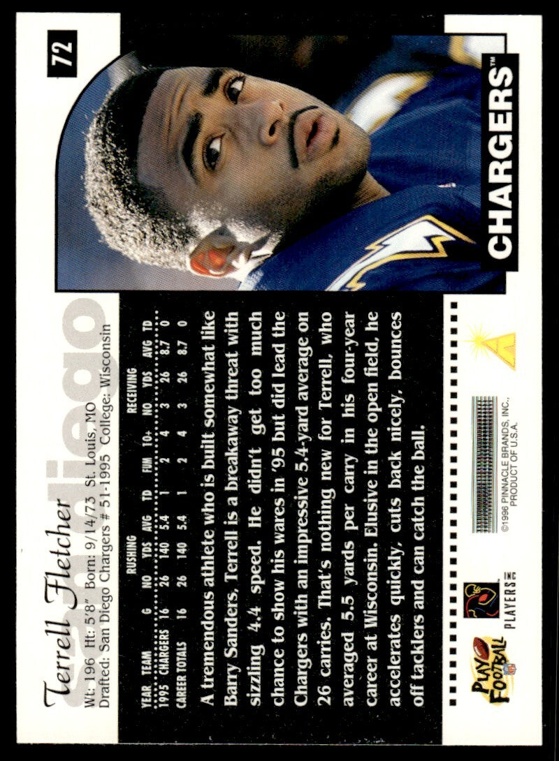 1996 Score Football Card Terrell Fletcher San Diego Chargers #72