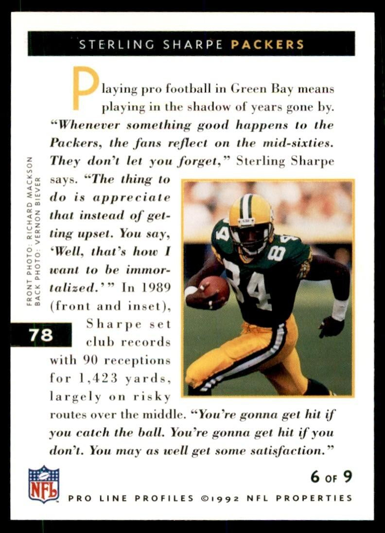 1992 PRO LINE STELING SHARPE GREEN BAY PACKERS #78