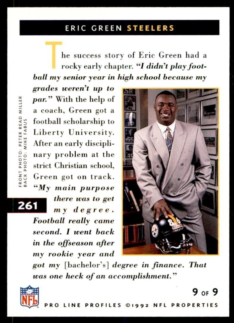 1992 PRO LINE ERIC GREEN PITTSBURGH STEELERS #261