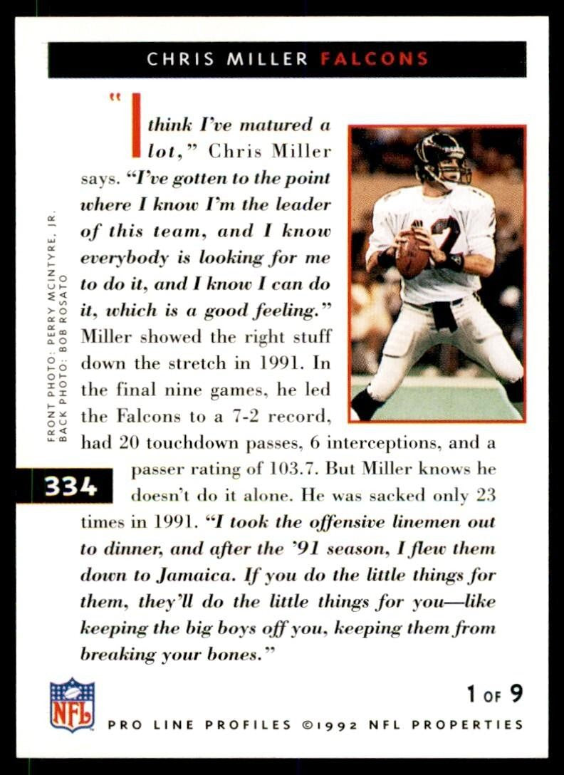 1992 PRO LINE CHRIS MILLER ATLANTA FALCONS #334
