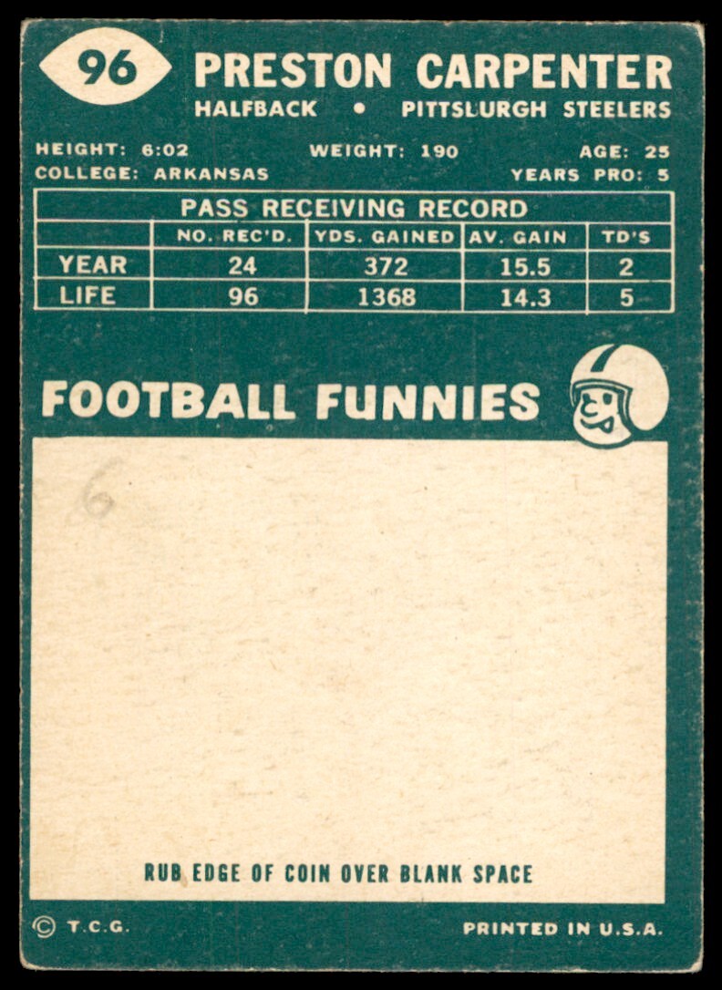 1960 TOPPS PRESTON CARPENTER PITTSBURGH STEELERS #96