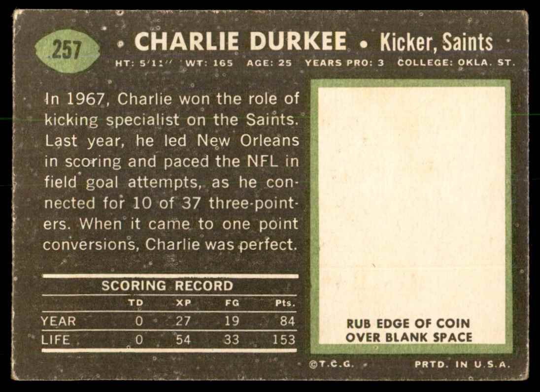 1969 TOPPS. CHARLIE DURKEE NEW ORLEANS SAINTS #257