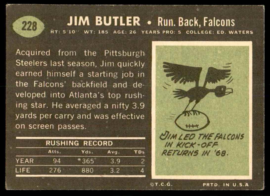 1969 TOPPS. JIM BUTLER* ATLANTA FALCONS #228