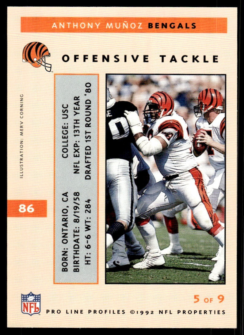 1992 Pro Line Football Card Anthony Munoz #86
